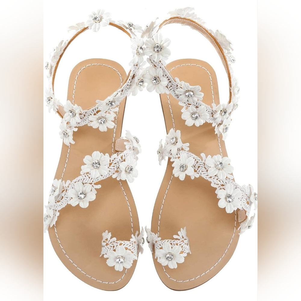 Flower & Rinestone Flat Sandles Size 7.5